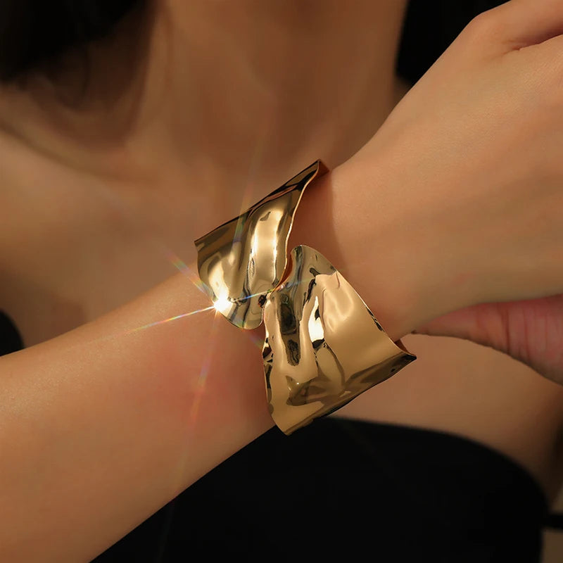 Irregular Wide Cuff Bracelet with Polished Metal Finish - Image 1