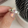Sweet Personality Silver Adjustable Irregularly Texture Heart-shaped Pink Crystal Ring for Woman Korean Jewelry - Image 2