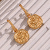 Embossment Square Fire Sun Charm Pendant Drop Hoop Earrings Vintage Small Golden Hook Earrings For Women - Image 5