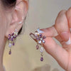 Purple Zircon Flower Stud Earrings for Women Elegant Crystal Leaf Tassel Dangle Earrings Jewelry Gifts - Image 2