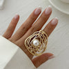 Geometric Irregular Hollow Pearl Opening Adjustable Rings for Women Jewelry Minimalist Accessories Support - Image 9