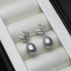 Good Silver Pearl Earrings Women,Flower Cultured Freshwater Pearl Earrings Mother White Black - Image 2