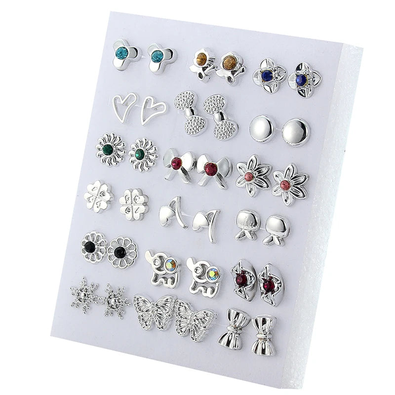 18 Pairs Colorful Rhinestone Hollow Flower Animal Mix Style Plastic Stud Earrings Set For Women Girls - Image 1