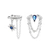Silver Color Asymmetric Double Chain Earrings for Women Blue Water Drop Star CZ Ear Cuff Fake Earring Jewelry - Image 7