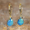 Female White Fire Opal Stone Classic Gold Color Water Drop Earrings Cute Dangle Boho Jewelry For Women - Image 3