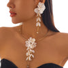 Ingemark Creative Punk Torques Chain Necklace Women Wed Bridal Elegant White Flower Hanging Drop Earrings Wed Bridal Jewelry Set - Image 3
