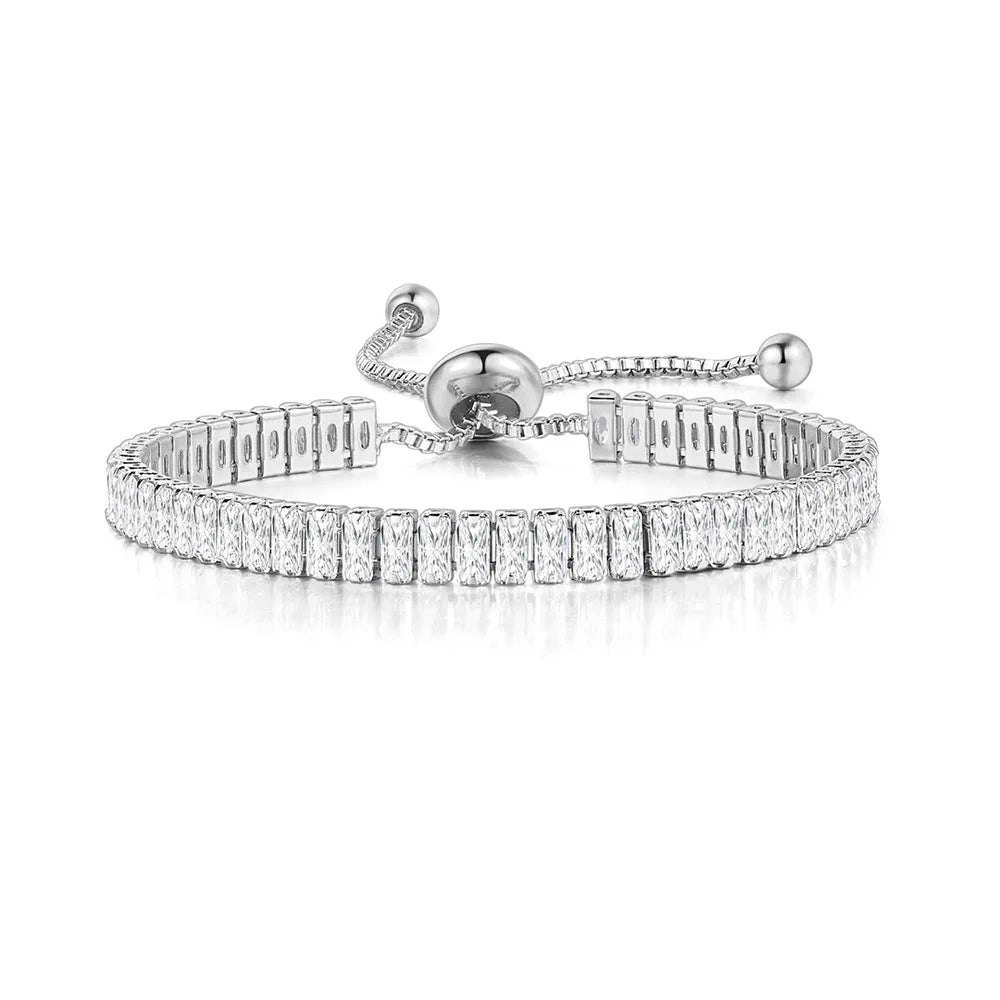 Simple Tennis Bracelet For Women Rectangle Zircon Silver Color Adjustable Bracelets On Hand Friend Gift Jewelry - Image 1