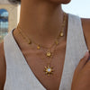 White Zirconia Stainless Steel Necklace Polished Five-Pointed Star Moonstone Sun Hammer Pattern Pendant Woman Necklace - Image 3