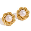 Elegant Stainless Steel Glossy Shine Shell Pearl Twist Texture Stud Earrings For Women Jewelry Gift - Image 1
