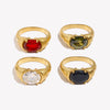 Strong Prong Setting Oval Cutt Zircon Shiny Green Red Stone Ring Stainless Steel Gold Plated Rings For Women - Image 2