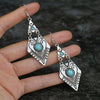 Vintage Bohemian Creative Geometric Rhombus Synthetic Turquoise Handmade Earrings, Alloy Female Wedding Couple Holiday Jewelry - Image 3