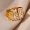 Geometric Zircon Open Ring for Women Stainless Steel Rhinestone Crystal Ring Wedding Jewelry - Image 6
