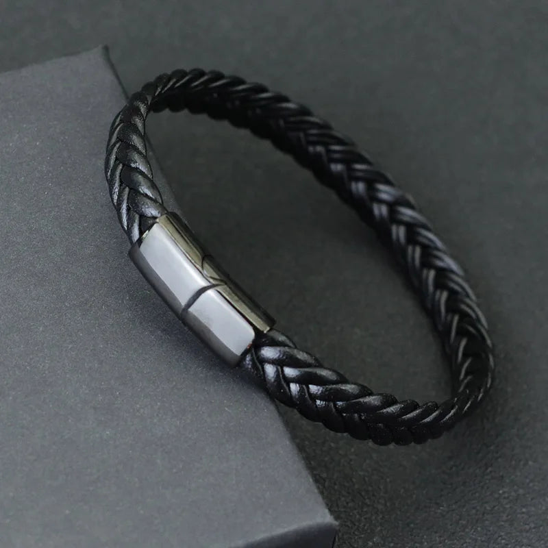 Men Leather Bracelet Unfading Stainless Steel Braclet For Hombre Surf Cable Braslet Husband Gift Braided - Image 1