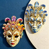 Essh&Pule Venetian Mask Brooch Pin Baroque Enamel Rhinestone Ladies Jewelry 2 Colors for Halloween Carnival Masquerade Party - Image 1