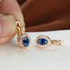 Cute Female Rose Gold Color Crystal Blue Stone Earrings Dainty Oval Zircon Wedding Jewelry For Women - Image 1