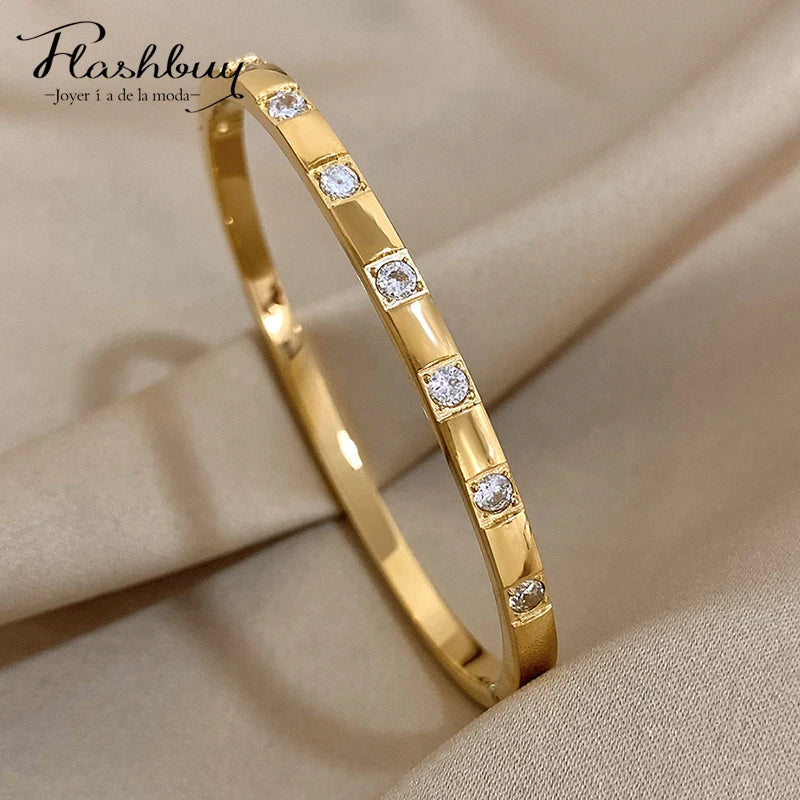 Stainless Steel Simple Inlaid Zircon Bracelet Bangles For Women Charm Jewelry Gift - Image 1