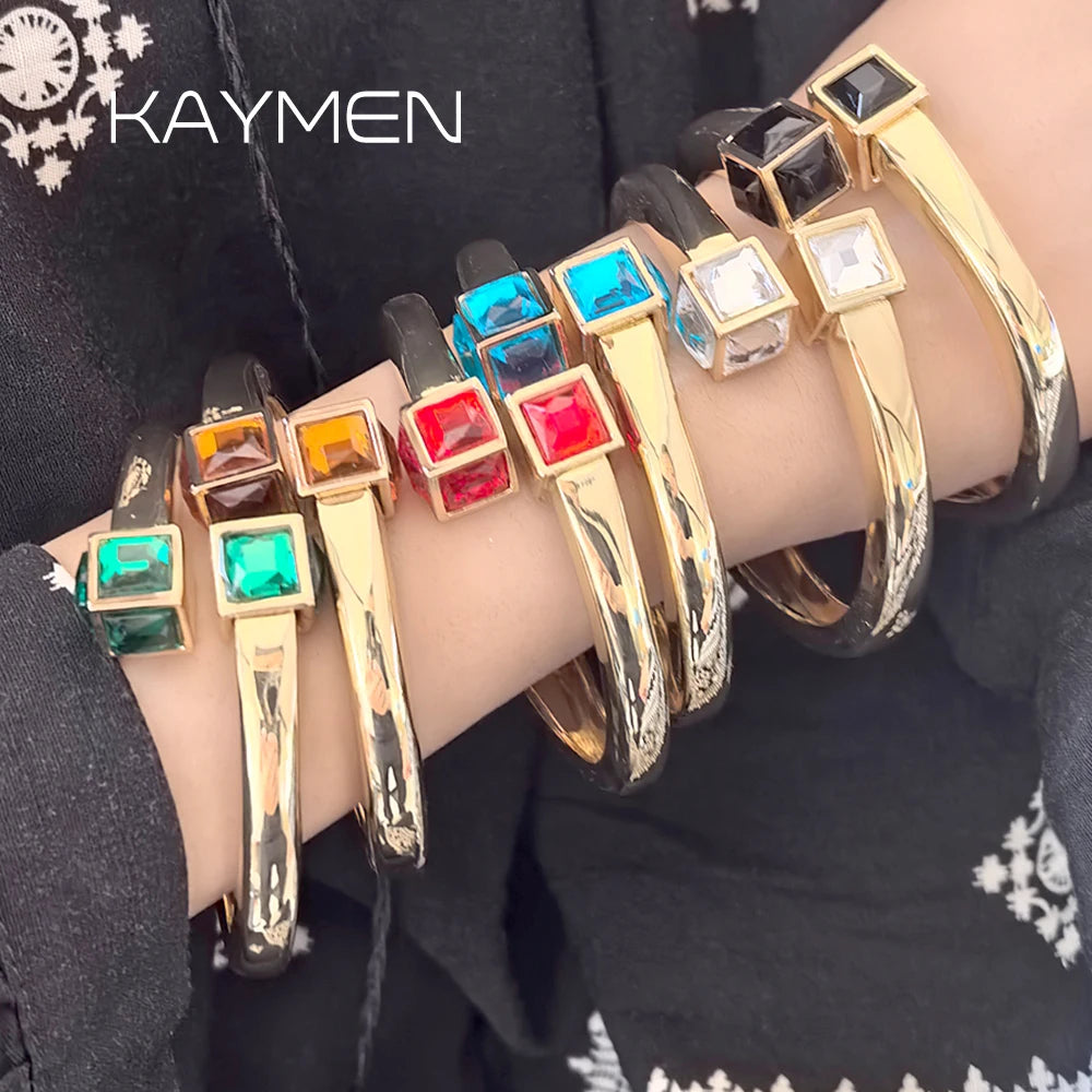 Square Gemstone Bangle Colorful Cubic Zirconia Women Elegant Bracelet Jewelry Gift Style Party Modern - Image 1