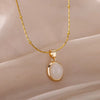 Oval Colorful Stone Necklace For Women Stainless Steel Gold Color Green Opal Stone Pendant Necklace Aesthetic Jewelry Gif - Image 7