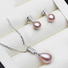 Freshwater Pearl Necklace and Earrings Set Woman, Silver Pearl Jewelry Set Mother's Day Gift White - Image 1