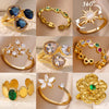 Gemstone Flower Stainless Steel Rings Zircon Adjustable Ring Women Wedding Anti Fading Jewelry Vacation Accessories Gift - Image 1