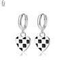 Silver Needle Black White Grid Hoop Earrings for Women Enamel Geometry Earrings Jewelry Gifts - Image 13