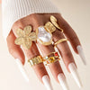 Tocona Imitation Pearl Open Ring Sets for Women Elegant Gold Color Ring Party Jewelry Accessories - Image 3