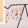 Chinese Style Fox Mask Folding Fan Asymmetrical Long Tassel Earrings For Women Girls Cherry Blossom Earring Christmas Jewelry - Image 2