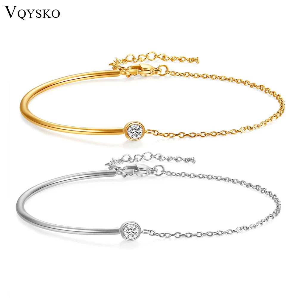 Half-rod Bracelet and Chain A Zircon Pendant For Women Stack Link Cuff Jewelry Birthday Gift to Her - Image 1