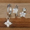 3PCS Silver Color Stainless Steel Crown Hoop Earring Set for Women Four Flower Zircon Cartilage Piercing Earring Jewelry - Image 4
