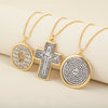 Round Cross Pendant Necklace For Women Men Christian Bible Runes Copper Jewelry Accessories Daily Party Gifts - Image 1