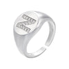 silver color A-Z Initial Signet Rings For Women Men Statement Ring 26 letters women adjustable rings - Image 18