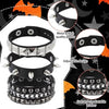 Four Piece Black PU Leather Cuff Bracelet Set with Stud and Chain Details - Image 1