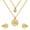 Round Zircon Muddy Double Layer Chain Necklace Earrings Set Gold Silver Color Pendant Jewelry Set For Women - Image 5