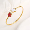 Gold-Plated Stainless Steel Five-Leaf Flower Open Bangle For Woman Girl Party Lucky Jewelry Accessories Daily Wear Clover - Image 10