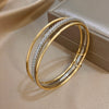 3pcs Two Tone Full Rhinestone Smooth Bangle Bracelets for Women Copper Stacking Bracelet Party Jewelry Gifts - Image 4