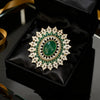 Green Oval Sunburst Brooch with Clear Accents - Image 6
