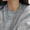 elegant 8-shaped buckle double pearl necklaces unique detachable suitable for wearing linen gray chains jewelry - Image 1