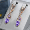 Shiny Lilac Long Drop Earrings for Women Rose Gold Color Whih Purple Zircon Bride Wedding Jewelry - Image 1