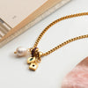 Pearl Look Bead Necklace with Clear Stone Pendant in Gold Tone - Image 26