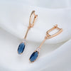 Unusual Shiny Oval Blue Zircon Long Dangle Earrings for Women Rose Gold Wedding Party Daily Jewelry - Image 3