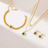 316L Stainless Steel Green Clover Zircon Necklace Bracelet Earrings For Women Party Gift Jewelry 3-Set - Image 6