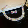 Green Rhinestone Necklace Stud Earrings For Women Crystal Choker Necklaces Ladies Weddings Banquet Jewelry Set K - Image 12