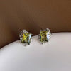 Liquid Olive Green Square Rhinestones Stud Earrings for Women Silvery Metal Irregular Geometry Earrings Party Jewelry - Image 6