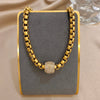 Punk Chunky Stainless Steel Wheat Ears Thick Chain Necklace Simple Gold-Plated Zircon Beads Pendant Choker Necklace for Women - Image 3