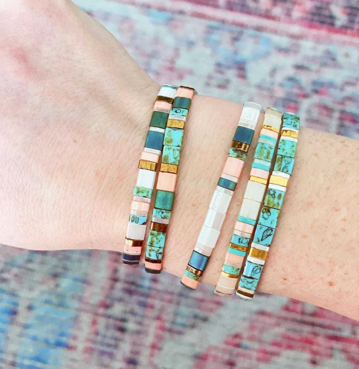 Adjustable Tila Bead Bracelet with Metal Chain and Multiple Color Patterns - Image 1