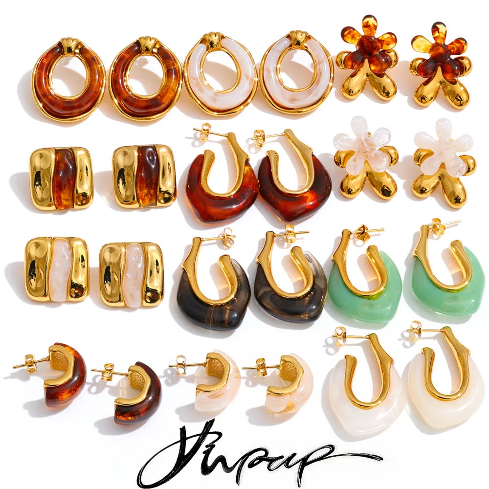 Multicolor Resin Hoop Earrings with Round and Square Shapes - Image 1