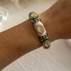 Vintage Exaggerated Green Drip Oil Irregular Grid Water Rhinestone Geometric Wide Bangle Chunky Cuff Bracelet Jewelry - Image 7
