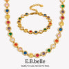 Multicolor Round Zircon Necklace Bracelet Pvd Plated Stainless Steel Party Shiny Chic Jewelry - Image 1