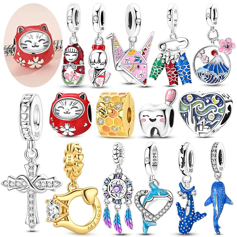 Silver Charms Beads Luminous Whale Shark Heart Dolphin Starry Sky Fish Charm Fit Bracelet Jewelry Gift - Image 1