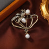 Pearl Accent Heart Brooch with Metal Floral Details - Image 5